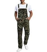 LONGBIDA Camo Overalls for Men Loose Fit Camouflage Jean Coveralls Work Denim Bib Jumpsuit with Z...
