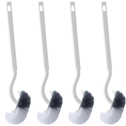 Juego de 4 cepillos para inodoro, diseño curvado, cepillo de limpieza en ángulo para limpieza profunda, mango largo de plástico y cerdas flexibles