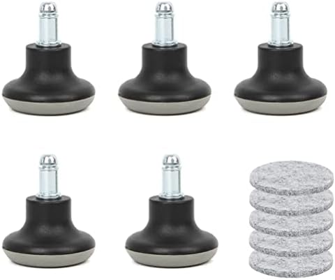 FOROREH 5PCS Glide Castors, Black Office Chair Swivel Caster Wheels, 2 Inch Bell Glides Replacement Office Chair Wheels Stopper with Felt Pads for Furniture, Floor Chair and High Profile Stool