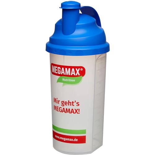 MEGAMAX Shaker [Protein Eiweiß Mixer] für auslaufsichere Shakes | Trinkflasche für Eiweißshakes u. Für Krafttraining, Bodybuilding & Fitness | Mixbecher mit Siebeinsatz Schraubverschluss, Messskala