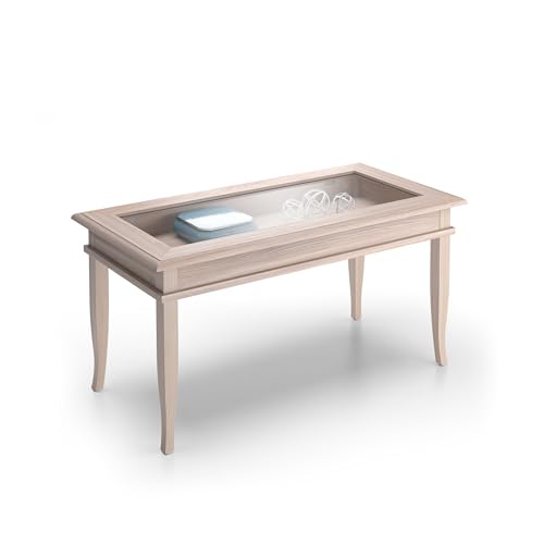 Mobili Fiver, Tavolino da salotto, Classico, Olmo perla, Nobilitato/Vetro, Tavolino da Salotto Moderno per divano, Made in Italy