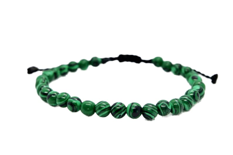Bracelet perles malachite vertes 6mm cordon réglable pour méditation