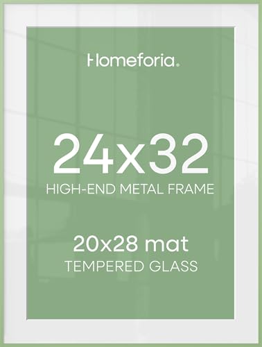 Image of Homeforia 24x32 Sage Green Picture Frame, High End Metal 24x32 Poster Frames with Mat 20x28 inch Photo, 24 x 32 Thin Frame Matted to 20 x 28 Art, 32x24 Large Frames, Tempered Glass, Wall Kit, Set of 1