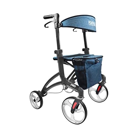 KMINA PRO - Rollator for Tall Person (User Height 5'9" to 6'6" Approx.), Rollators 4 Wheel with Seat Folding, Rollator with Seat and Basket, Tall Rollator Walker for Elderly, Big Wheels Cover