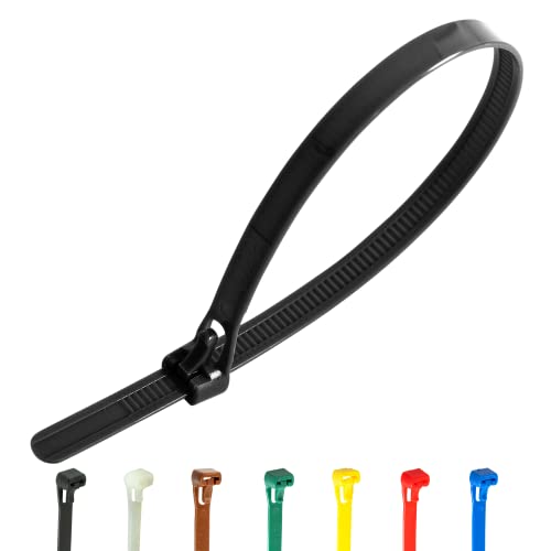 Lot de 100 colliers de serrage noirs solides réutilisables – Colliers de serrage de 300 mm x 7,6 mm premium – Haute qualité en nylon solide par Gocableties