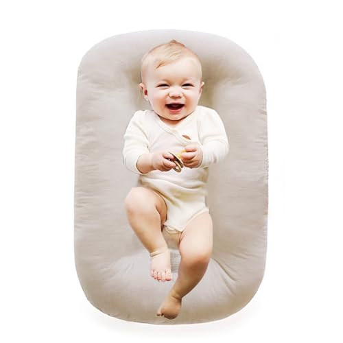 Vicorise 100% Cotton Baby Lounger Play Mat,Tummy Time Mat with Cover for 0-24 Months Newborn