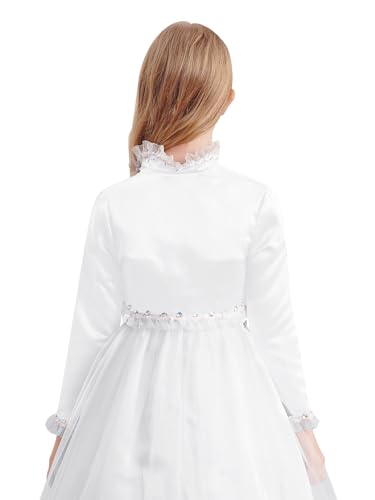 Sholeno Kids Girls Sequins Shrug Long Sleeve Cropped Bolero Coat Open Front Cardigan Wedding Evening Party Tops White 14 Years2