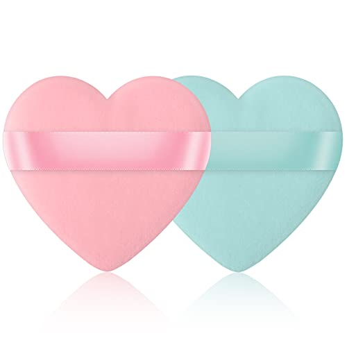 START MAKERS 2 Pièces Houpette Maquillage Houppettes de Maquillage en Forme de Coeur Bouffées de Maquillage en Velours Doux Cadeau de la Saint-Valentin (Rose + Vert) Cover