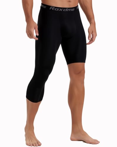 2 Pack Men's 3/4 One Leg Compression Capri Tights Pants Basketball Athletic Running2