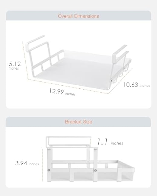 Under Shelf Basket, 2 Pack Under Cabinet Shelf Basket Organizer, Hanging Wire Storage Baskets, Slide-in, Add-on Space Saving for Kitchen Pantry Laundry Room Desk Bookshelf, White