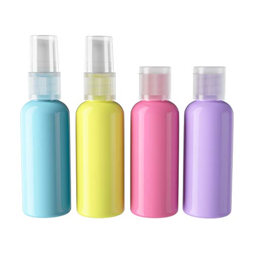 Preisvergleich Produktbild JEMESI 4 Stück ReiseFlaschen Set, 50ml Plastikflasche Kosmetikflascher Geeignet für Kosmetik Camping Reisen Zubehör Shampoo Lotion