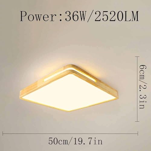Plafonnier carré en bois LED dimmable de 50cm pour éclairage intérieur