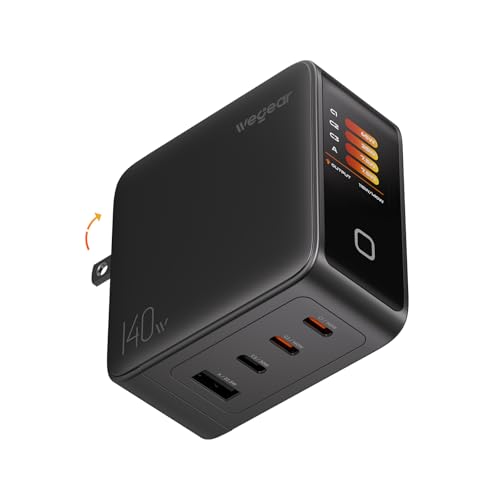 4-Port wegear 140W GaN USB-C Wall Charger w/ Touch Smart Display & 5' 240W Cable - image 8