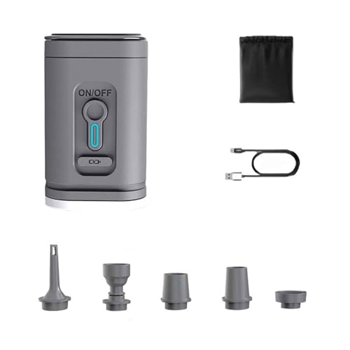 電動ポンプ 空気入れ 電動【5つのノズル&ライト付&収納袋付】電動空気入れ 空気抜き 携帯式エアーポンプ高速充填 電動エアーポンプ USB充電式 超軽量 低騒音 浮き輪 エアベット 真空袋 適用 (1200mA,グレー)