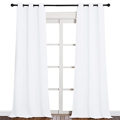 Image of NICETOWN Solid Window Curtain Panels, Grommet, Polyester, Bedroom, White, 42 x 90, Pack of 2