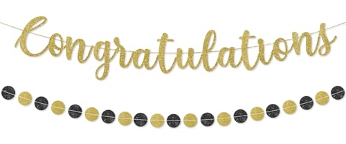 Image of Pre-Strung Congratulations Banner for Graduation Decorations - Congratulations Decorations - Congrats Banner for Graduation, Wedding, Retirement Party Decorations & Decor - Gold Glitter
