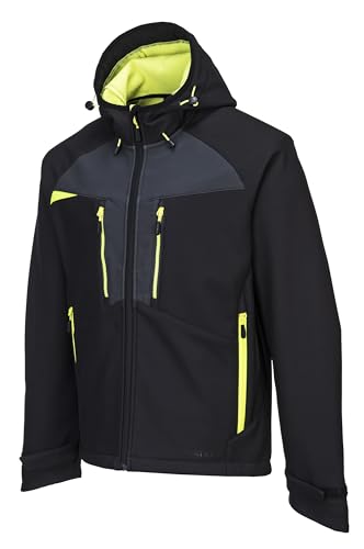 Portwest DX474 DX4 Hooded Softshell Jacket Waterproof Windproof Breathable 4-Way Stretch Work Jacket with Pockets Adjustable Fit for Work and Outdoor, Black, XXXL - Image 2