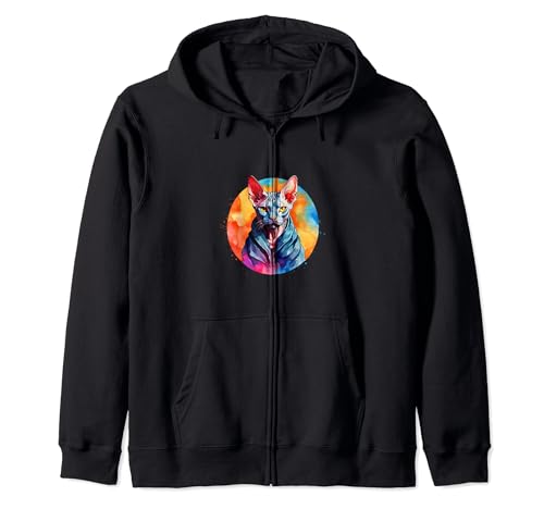 Colorful Watercolor Sphynx Cat Elegance Artistic Cool Zip Hoodie