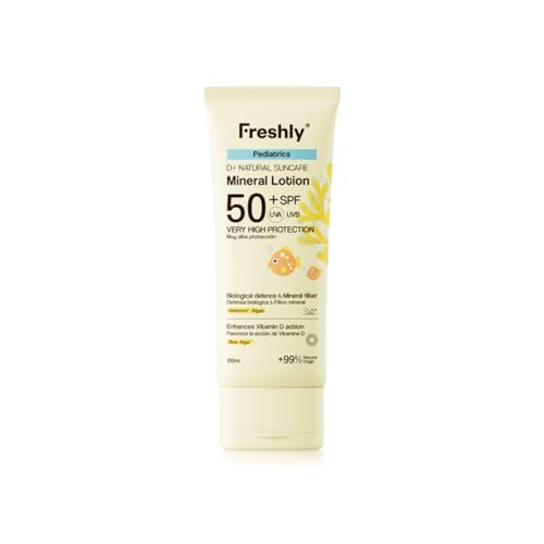 Freshly | Fotoprotector Infantil Natural SPF 50+ | Crema Solar Mineral para Bebés y Niños | Rostro y Cuerpo 100 ml | con Filtros Minerales y Aloe Vera