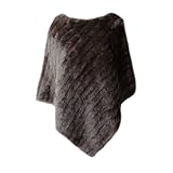 EHOTER Fourrure Tricotée Fourrure De Lapin Poncho Gilet Châle Dame Fourrure Naturelle Fête De Mariage Fourrure De Lapin Poncho Pullover Châle Cadeaux Pour Femmes (Café,Taille unique)
