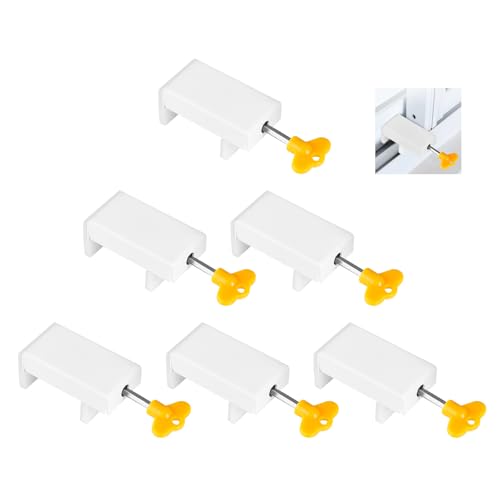 Supaway 6 Piezas Cierre De Ventana Corredera Cierre De Ventana Ajustable Cerradura De Ventana Corredera Cerradura De Seguridad Para Niños Con Llave Tope De Ventana Corredera, Blanco