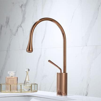 Bathroom Faucet Gun Grey Basin Hot and Cold Sink Brass Kitchen Swivel Water Crane(Middle Rose Gold)