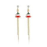 Tamaño del producto: 7 CM. JWDYA Pendientes Minimalistas Largos de Navidad de Santa Claus para Mujer, Pendientes Colgantes con borlas de Color Dorado, joyería Femenina