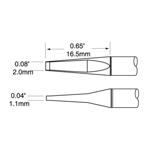 Image of Metcal PTTC-803 PTTC Series Tweezer Cartridge for Ceramic and High Thermal Demand Applications, Blade, 1mm Tip Thickness, 2mm Tip Size, 16.5mm Tip Length
