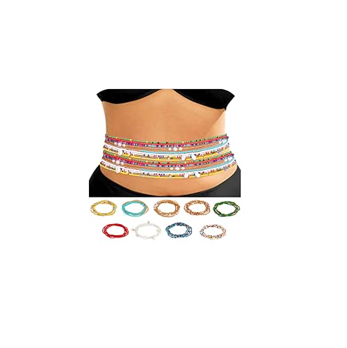 9 Pcs Body Chain for Women, Summer Layered Elastic Waist Beads for Beach Bikini, African Colorful Stretch Belly Chain, Mothers Day Jewelry Accessories Gifts for Mom