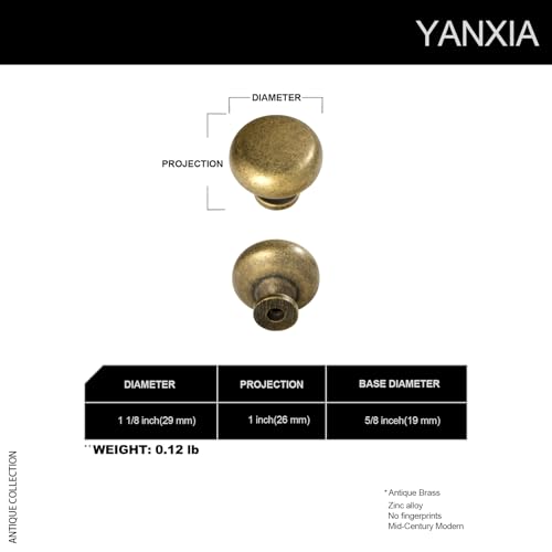 Yanxia Set of 12 Elegant Antique Brass Cabinet Knobs - Classic Round Kitchen Hardware, Vintage Drawer Pulls Sleek Retro Dresser Handles by Yanxia - Used condition - Image 2