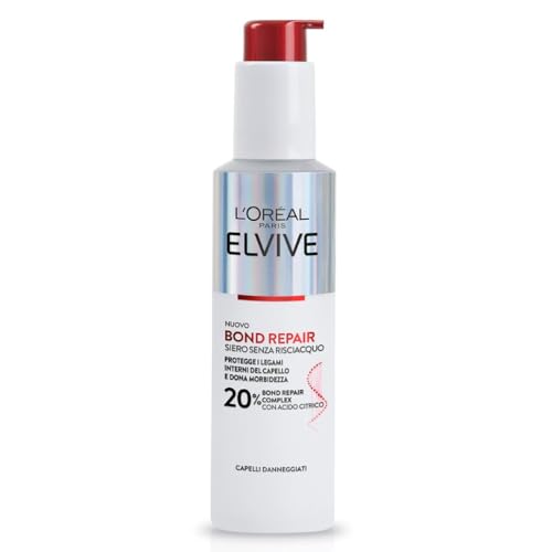 L'Oréal Paris Elvive Bond Repair Siero Senza Risciacquo, Rafforzante, Per Capelli Danneggiati, Protegge i Legami Interni del Capello, Con Acido Citrico, 150 ml