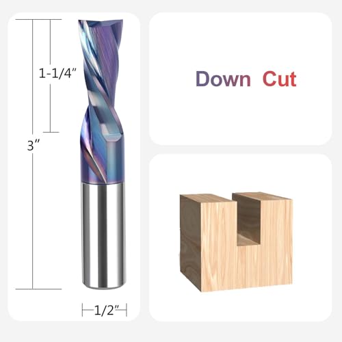 Image of SpeTool Downcut Spiral CNC Router Bit, 1 /2 Inch Shank 1 /2 Inch Cutting Diameter 1-1 /4 Cutting Length, TAC Coated Solid Carbide End Mill for Wood Carving