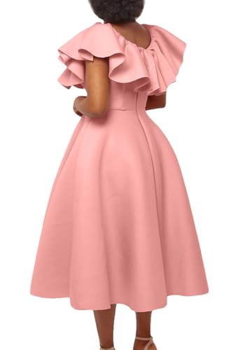 Image of Tcremisa Womens Elegant Ruffle Banquet Dress Summer Off Shoulder Pleated A Line Evening Party Prom Dresses