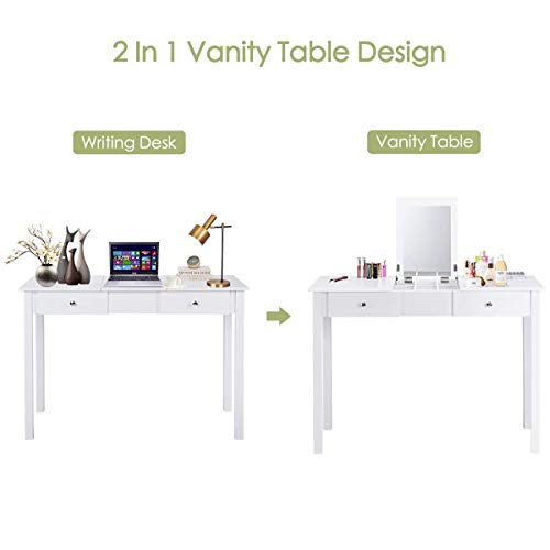 Nightcore Vanity Flip Top, Makeup Dressing Table Set With Square Mirror, 1, White #TOP3