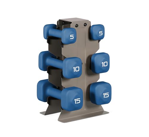 Image of Tone Fitness Neoprene Dumbbell Set with Storage Rack - Non-Slip, Anti-Roll Hand Weights for Home Gym Workouts | 20 lb, 32 lb, 50 lb, 60 lb & 100 lb Options