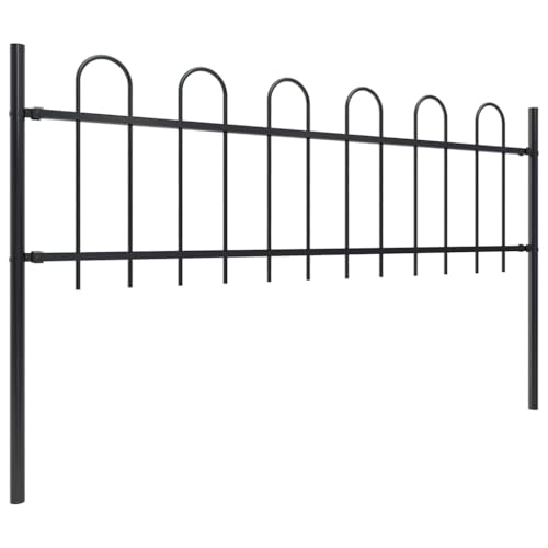 Qnhdfrt Gartenzaun 180x110 cm Schwarzer Stahl Hundezaun in modernem Bügel-Design 60 cm Zaunhöhe inkl. 2 Pfosten zur einfachen Montage für Garten Grundstück Terrasse Balkon