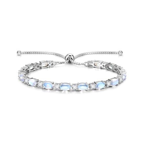 Image of FANCIME June Birthstone Moonstone White Gemstone Bolo Tennis Bracelet Women