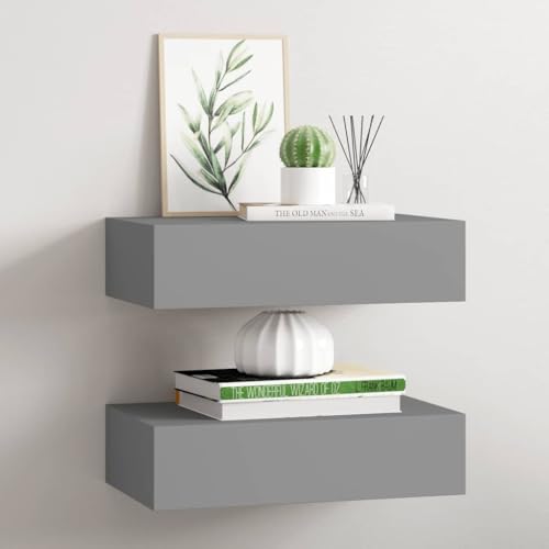 Lumanois Estantes de Pared con cajón 2 uds MDF Gris 40x23,5x10 cm,Mobiliario,Estantes y estanterías,7.85kg-330246