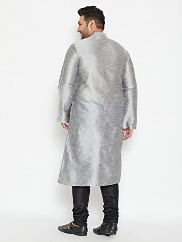 Image of Vastramay Plus Men Men's Grey And Black Silk Blend Kurta Pyjama Set