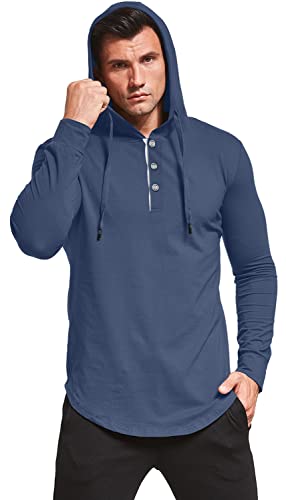 Kuyigo Mens Fashion Athletic Hoodies Sport Sweatshirt Hip Hop Pullover Jersey Cotton Shirt Blue 4X-Large #TOP4