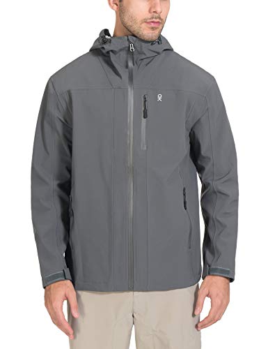 Little Donkey Andy Men's Upgraded Waterproof Shell Jacket Breathable Hooded Rain Coat for Hiking Grey Large