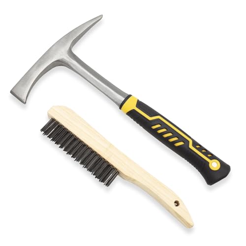 Image of JOYFUL&HOPEFUL Chipping Hammer,Professional Slag Removal Hammer,Forged Steel,12.6",Efficiently Removes Welding Slag and Spatter,Chipping Hammer and Wire Brush Set