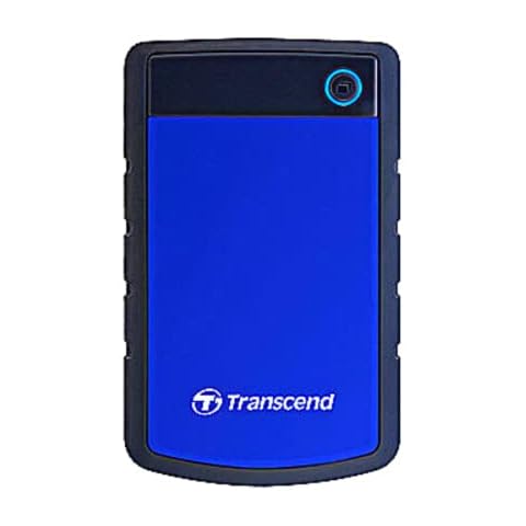 Transcend TS1TSJ25H3B 1TB portable Festplatte in grau/blau mit Backup-Funktion und Schutzhülle, stoßfest, robust Plug und Play Cover