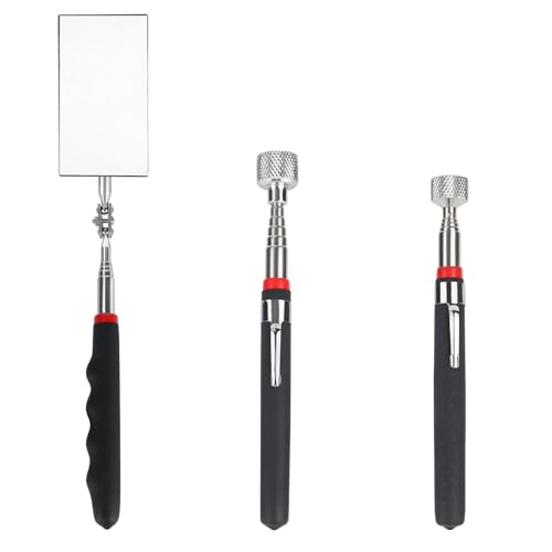 RUCUDIM 3er Teleskop Werkzeug Magnet Inspektionsspiegel,Mechanischer Autospiegel Inspektionsspiegel inklusive Pick-Up, Inspektionsspiegel,für extra Beobachtung
