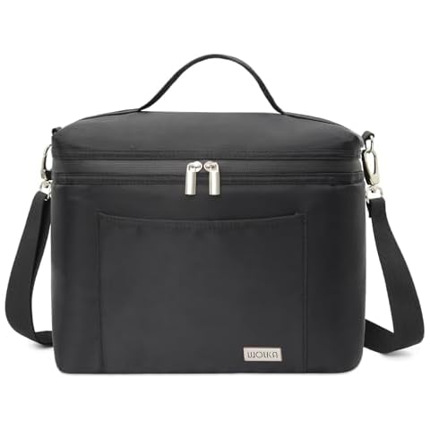 HAWGON Large Lunch Bag for Women,Big Insulated Lunch Box,Lightweight Nylon Waterproof Cooler Bag with Adjustable Strap for Work,Picnic(15L,Black) Cover