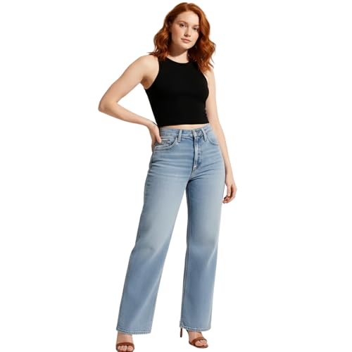 Curvola BBL Jeans, Wide-Leg Straight Fit, Snatched Waistband, Valvari Mid-Low Rise Stretch Jeans for All-Day Wear