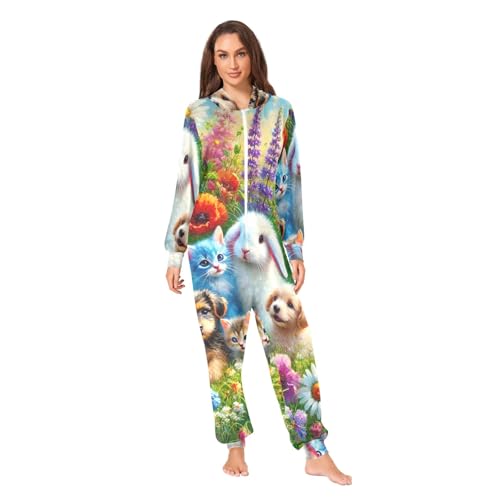 Pijama de una pieza con capucha para adultos y perros en felpa suave