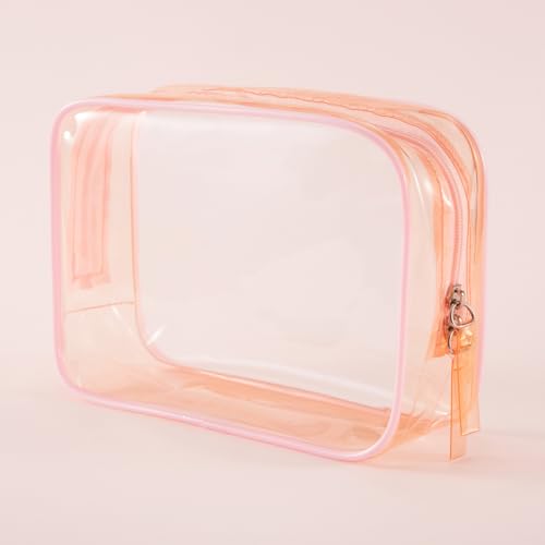 Clear Plastic Pink Zippered Toiletry Carry Pouch TSA Approved Toiletry Bag Portable Cosmetic Makeup Bag for Vacation, Bathroom and Organizing (Pink 3Pcs, Small) - Thumbnail 7