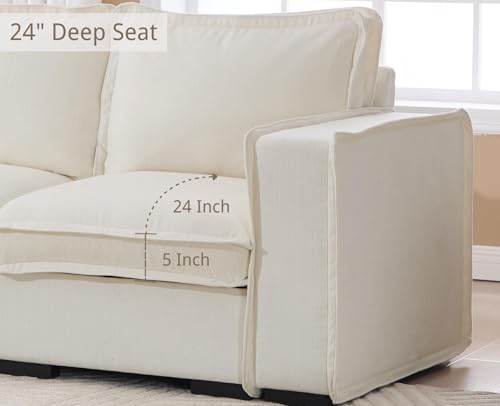 Image of EALSON 119 inch Modular Sectional Sofa Modern Comfy 4-Seater Couch Sofa Linen Fabric Cloud Couches with 24 inch Deep Seat and Wooden Legs for Living Room /Bedroom, White