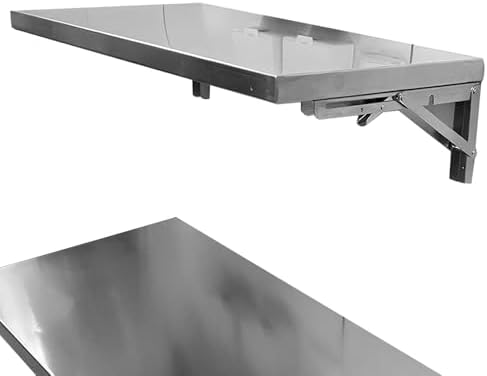 Stainless Steel Wall Mounted Folding Table Compact Fold Down Workbench for Easy to Install & Clean (24x14 inches) – Perfect for Kitchens Offices and s